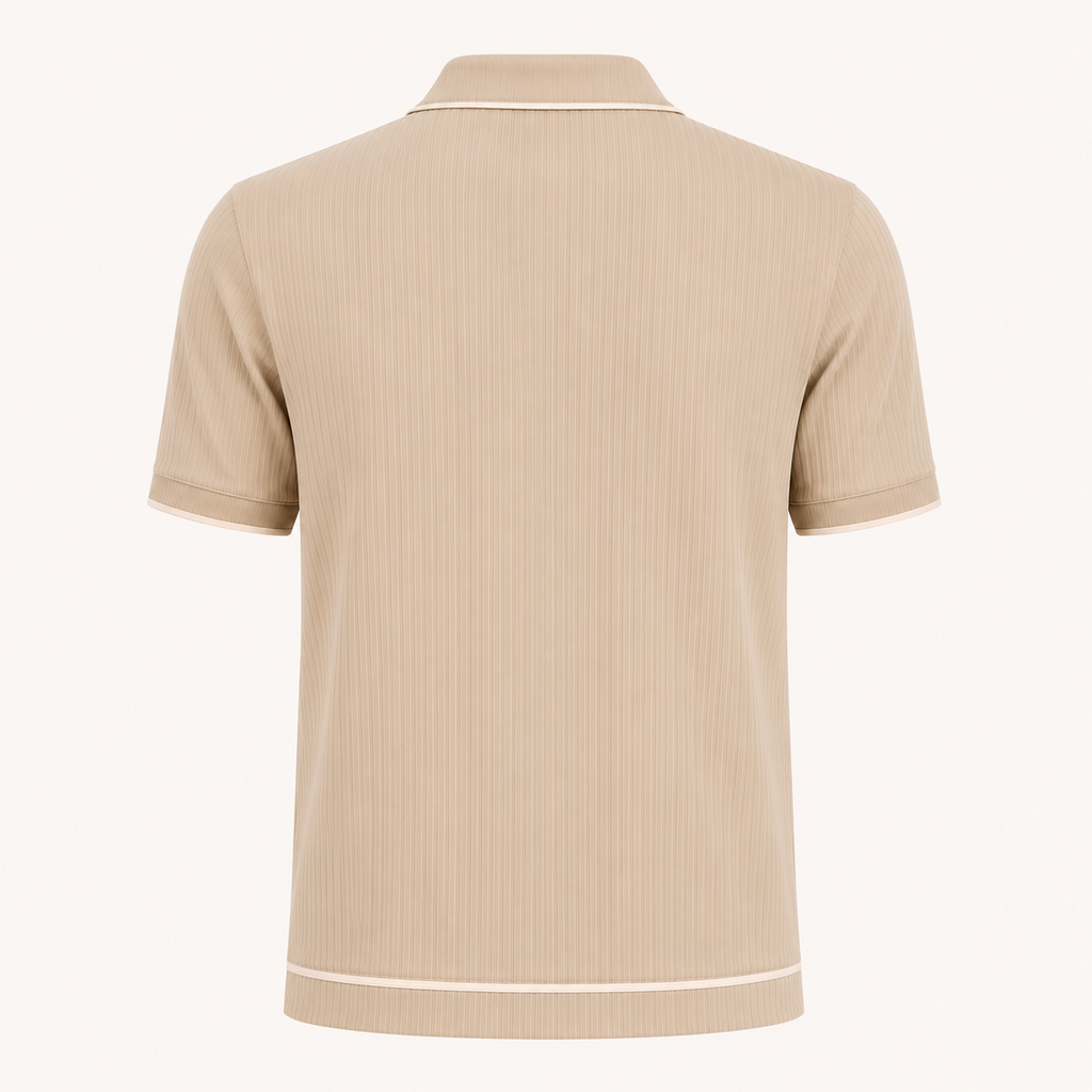 The Calder Ribbed Golf Polo — Sand Beige