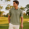 The Calder Ribbed Golf Polo — Sage Green