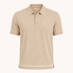 The Calder Ribbed Golf Polo — Sand Beige
