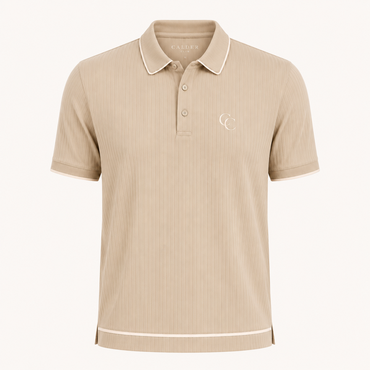 The Calder Ribbed Golf Polo — Sand Beige