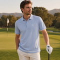 The Calder Ribbed Golf Polo — Light Blue