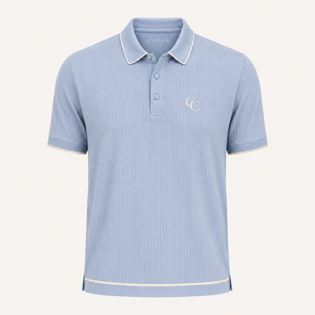 The Calder Ribbed Golf Polo — Light Blue