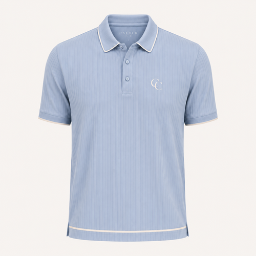 The Calder Ribbed Golf Polo — Light Blue
