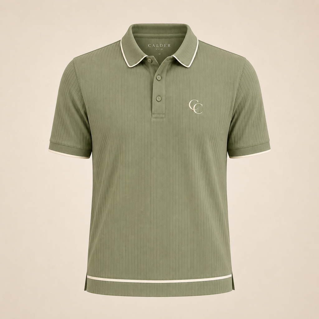 The Calder Ribbed Golf Polo — Sage Green