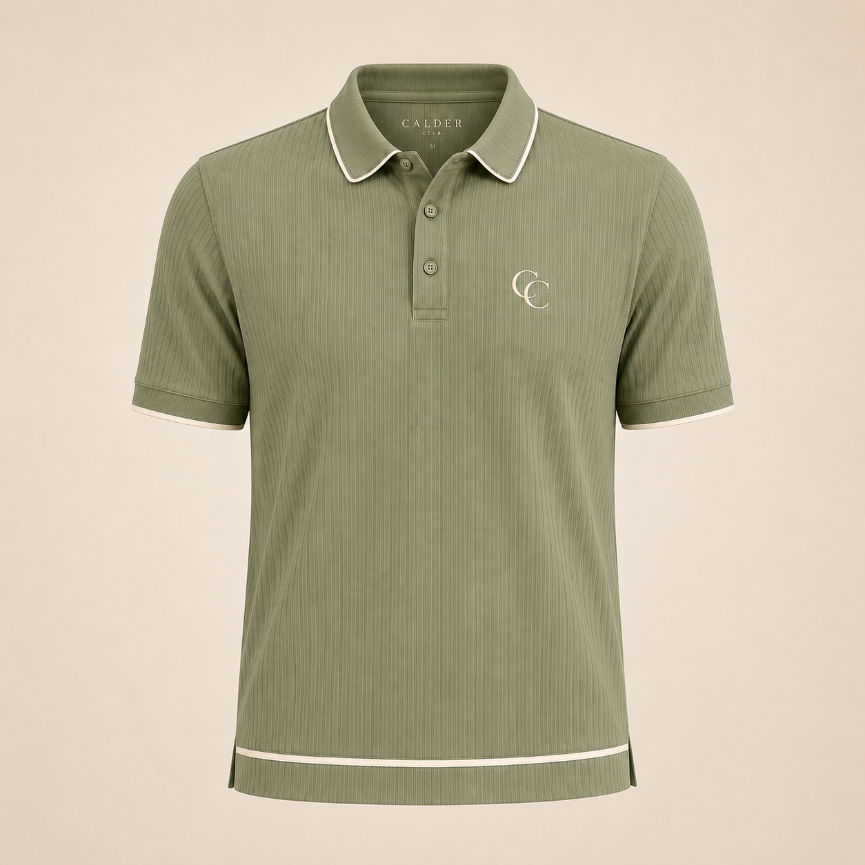 The Calder Ribbed Golf Polo — Sage Green