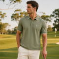 The Calder Ribbed Golf Polo — Sage Green