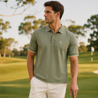 The Calder Ribbed Golf Polo — Sage Green