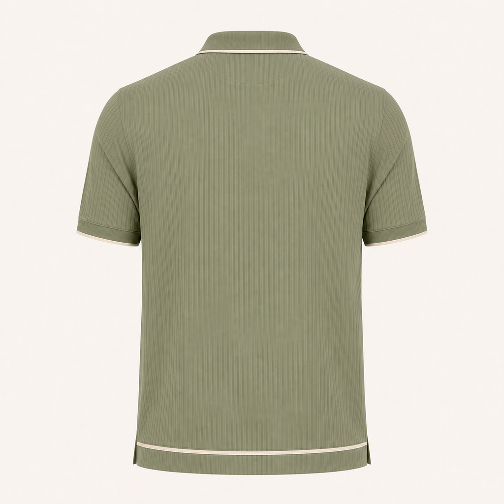 The Calder Ribbed Golf Polo — Sage Green